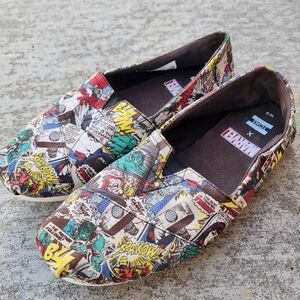 Marvel x TOMS Comic Print Alpargatas Slip-On Shoes, Womens Sz 9